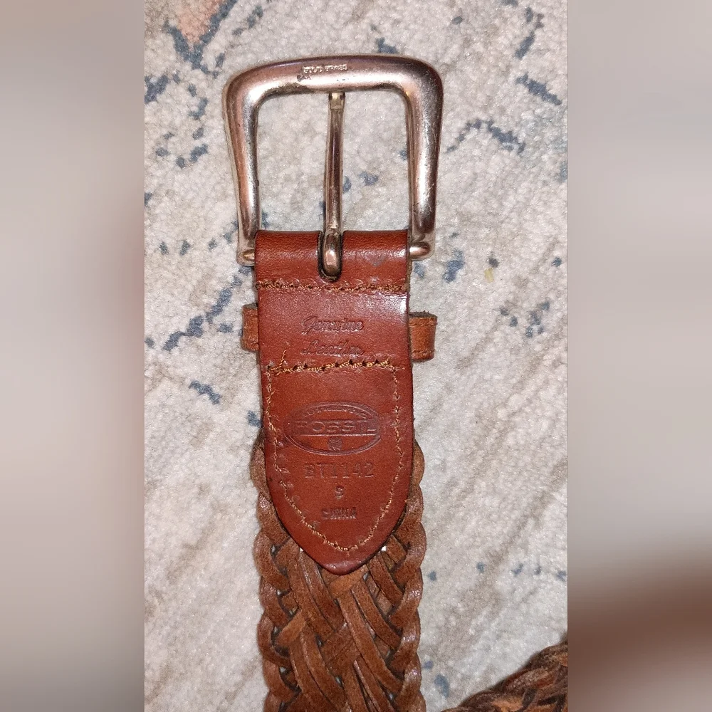 Fossil Vintage Brown leather woven women's belt Size Small